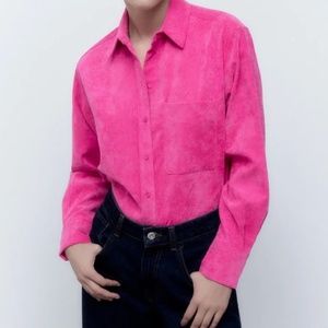 NWT Zara Fuschia Fine-Waled Corduroy Oversized Shirt